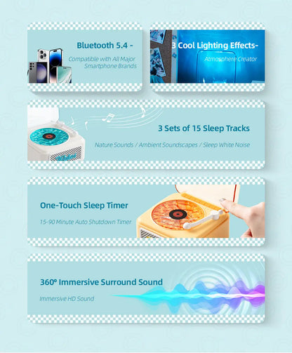 Retro Bluetooth Speaker with Ambient Light, White Noise, Alarm Clock, and TF/AUX Support - Aesthetic Decor for Bedroom and Living Room Audio