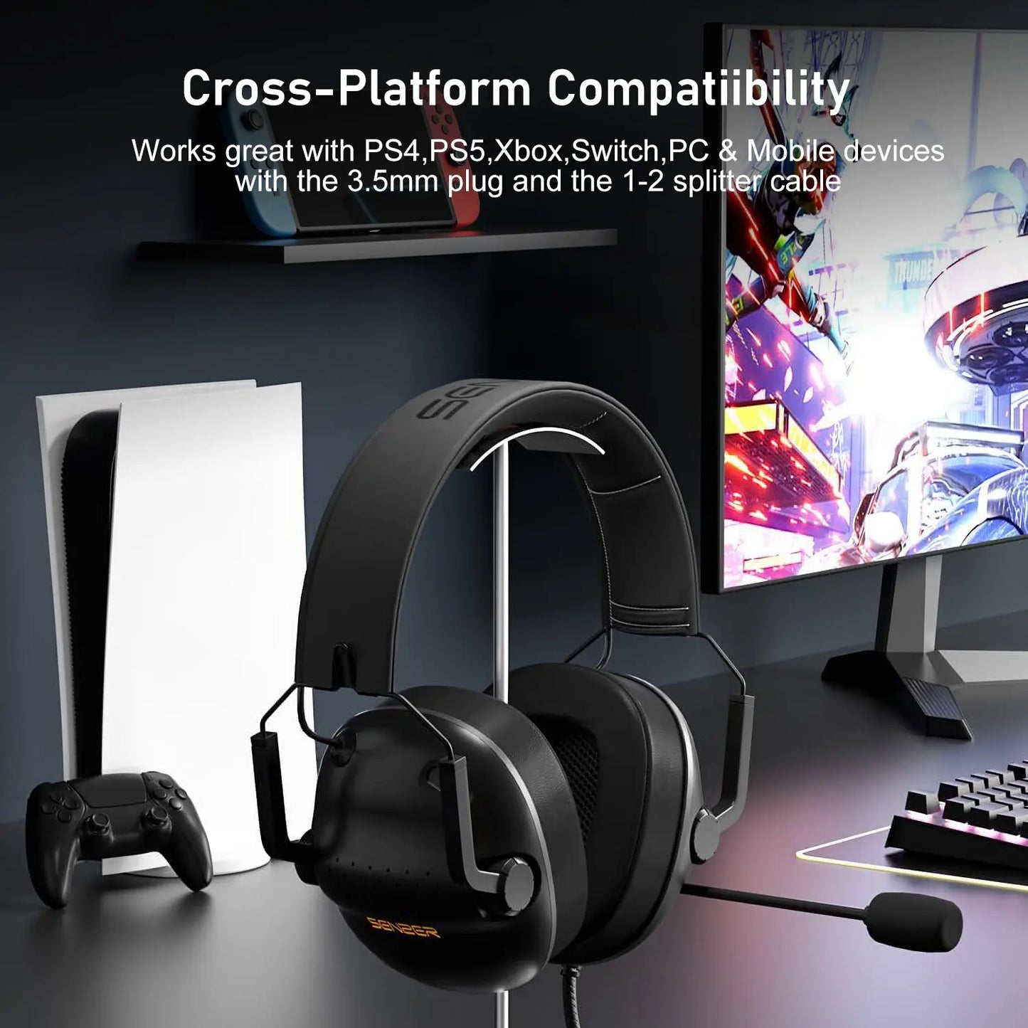 SENZER SG500 Pro Gaming Headset – Lightweight Wired Headphones with Noise-Cancelling Mic for PC, PS5, PS4, Xbox & Switch